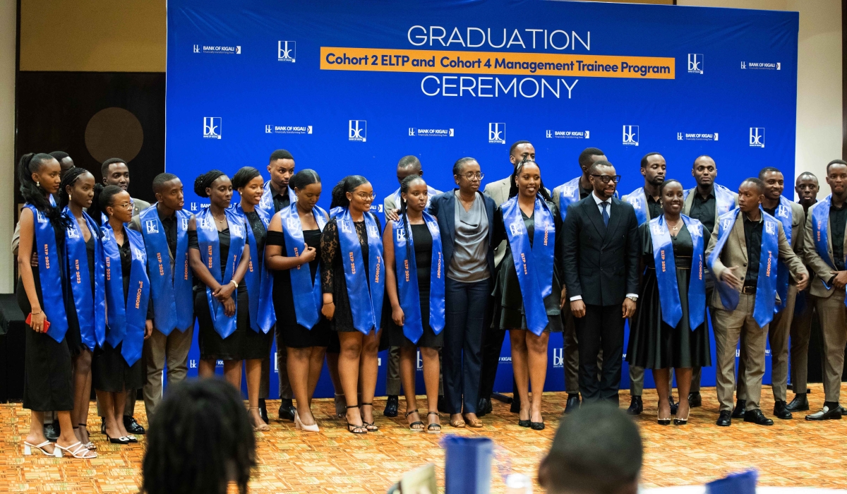 Bank of Kigali CEO Diane Karusisi poses for a group photo with the cohort of 24 at the graduation ceremony. Photos by  Craish Bahizi