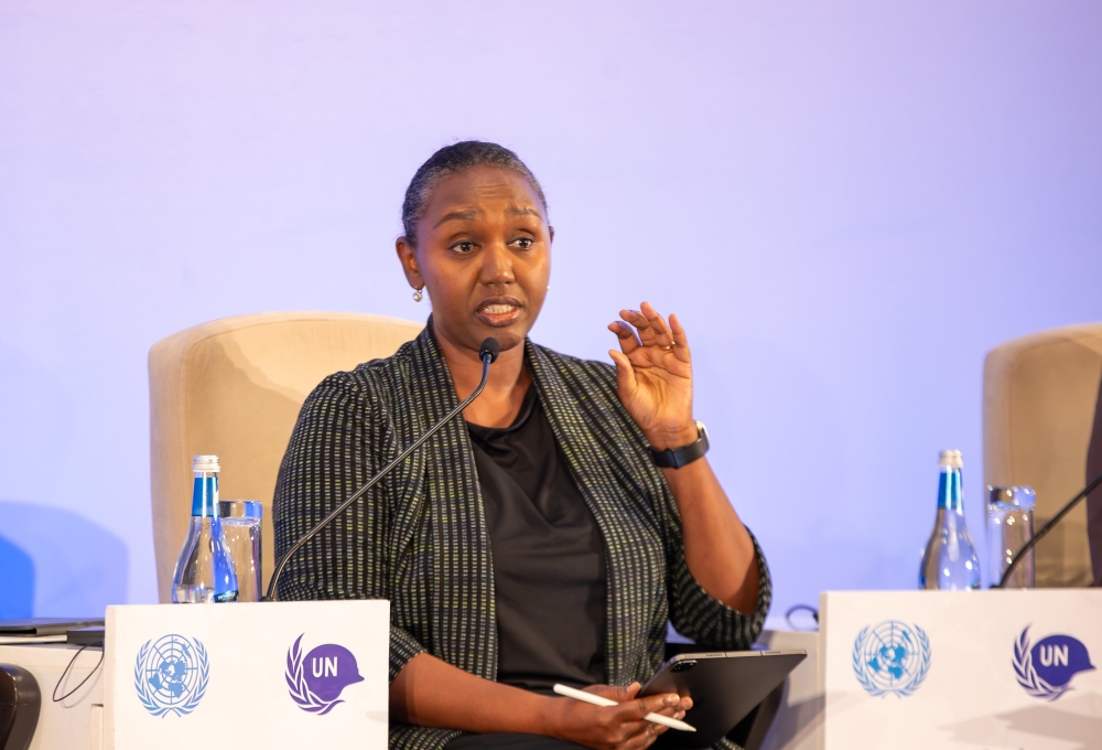 Yolande Makolo, the government spokesperson, speaks at the  just-concluded United Nations preparatory conference in Kigali on Tuesday, October 24. PHOTO BY OLIVIER MUGWIZA