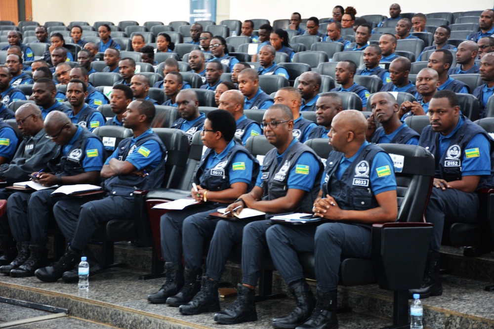 Rwanda Investigation Bureau  personnel during a general assembly. The case, initially presented to the Supreme Court in May of this year by lawyer Edward Murangwa. Courtesy