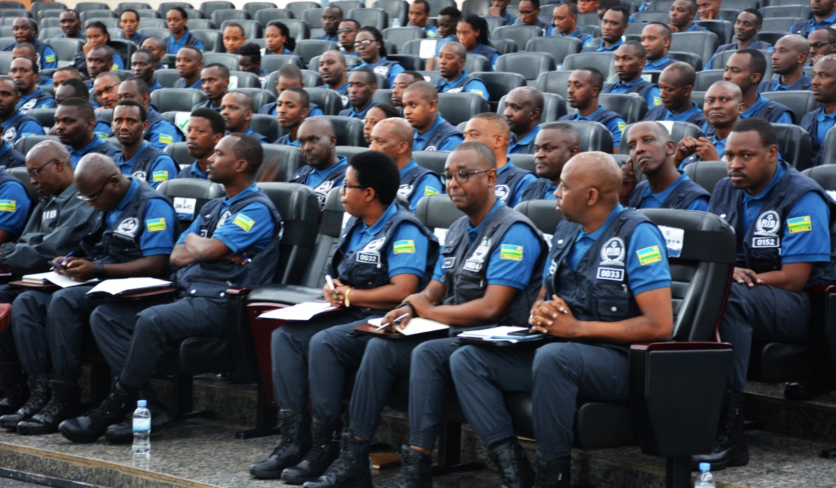 Rwanda Investigation Bureau  personnel during a general assembly. The case, initially presented to the Supreme Court in May of this year by lawyer Edward Murangwa. Courtesy