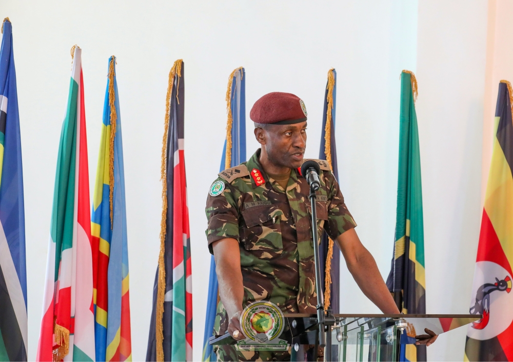 The Force Commander of the East African Community Regional Force (EACRF) Maj Gen Aphaxard Kiugu on October 16 hosted, at Force Headquarters in Goma, Contingent Commanders of EACRF troops deployed to North Kivu. Courtesy of EACRF 
