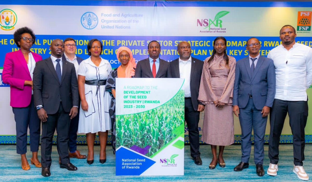 Officials poses for agroup photo during the  launch of a roadmap to strengthen partnerships in getting rid of fake seeds by 2030, on Wednesday, October 25. Courtesy