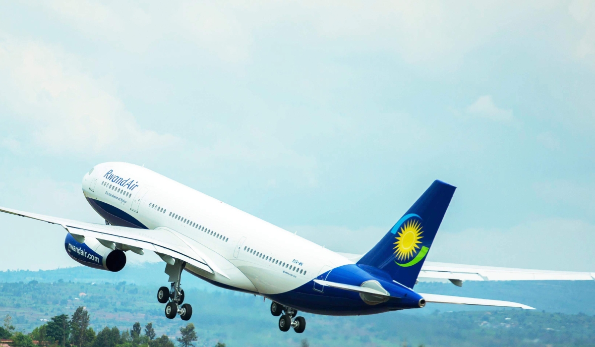 RwandAir&#039;s plane taking off at Kigali International Airport. Photo by Sam Ngendahimana