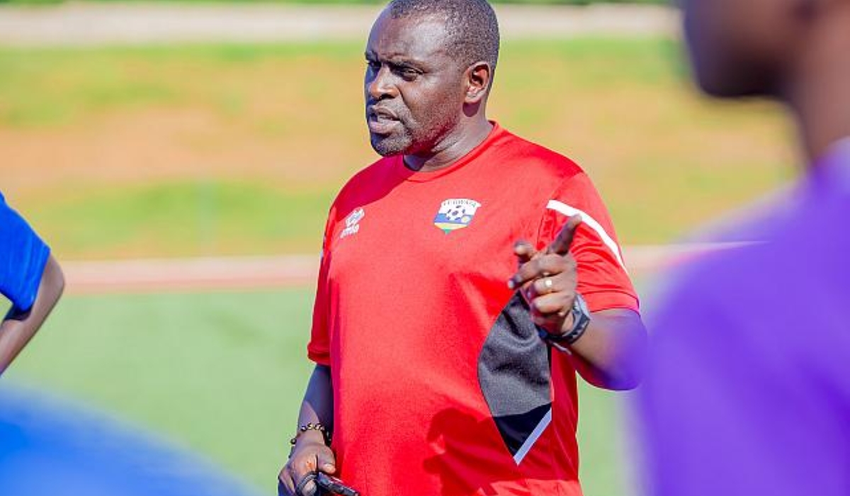 Coach Sosthene Lumumba Habimana instructing during the Amavubi under 15 training in Bugesera District. Photo by Ferwafa