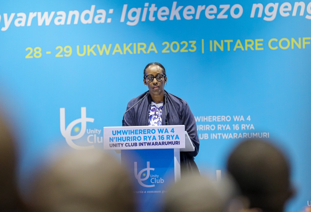 First Lady Jeannette Kagame addresses delegates during the 16th forum of the Unity Club on Sunday, October 29. Photos by Dan Gatsinzi