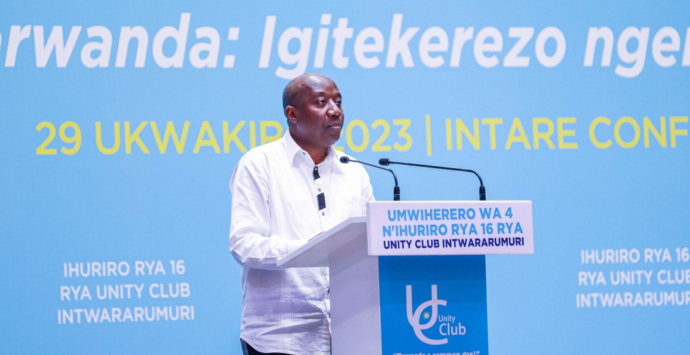 Prime Minister Edouard Ngirente addresses delegates during the 16th forum of the Unity Club on Sunday, October 29.