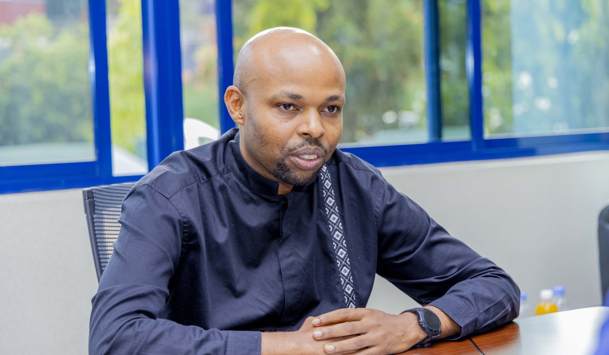 The Chief Benefits Officer (CBO) at the Rwanda Social Security Board (RSSB), Regis Hitimana, during an interview on the importance of saving in both pension plan and EjoHeza at RSSB headquarters in Kigali. Courtesy