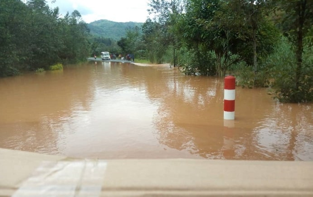 A view of a flooded Muhanga-Ngororero road during a past rain session. Meteo Rwanda has warned that impacts associated with heavy rain are expected across the country from November 1 to 10.