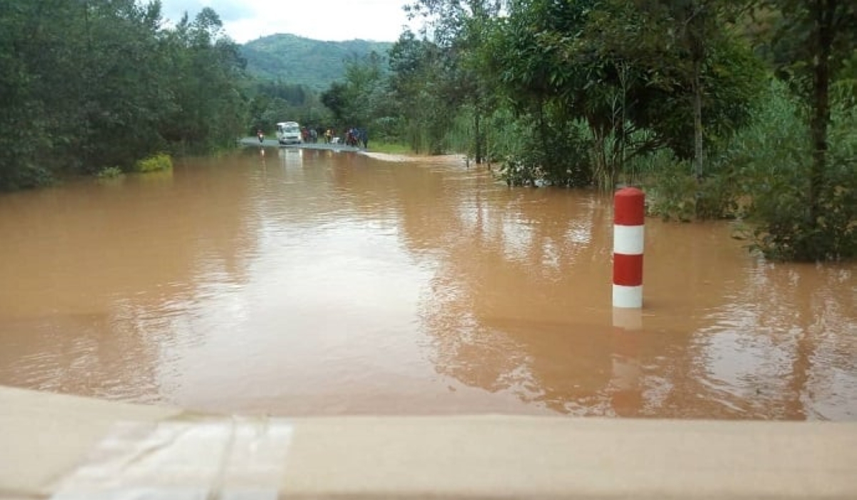 A view of a flooded Muhanga-Ngororero road during a past rain session. Meteo Rwanda has warned that impacts associated with heavy rain are expected across the country from November 1 to 10.
