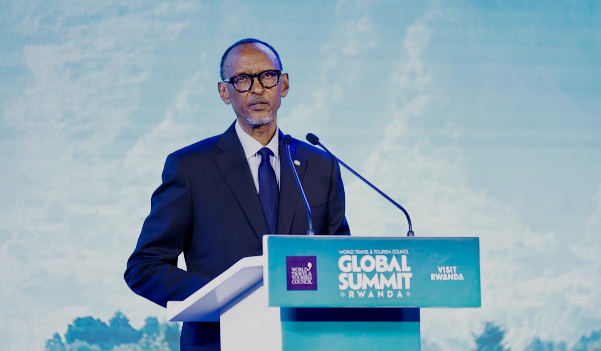 President Kagame delivers remarks  at the official opening of World Travel and Tourism Council (WTTC) 2023, on November 2. PHOTO BY OLIVIER MUGWIZA