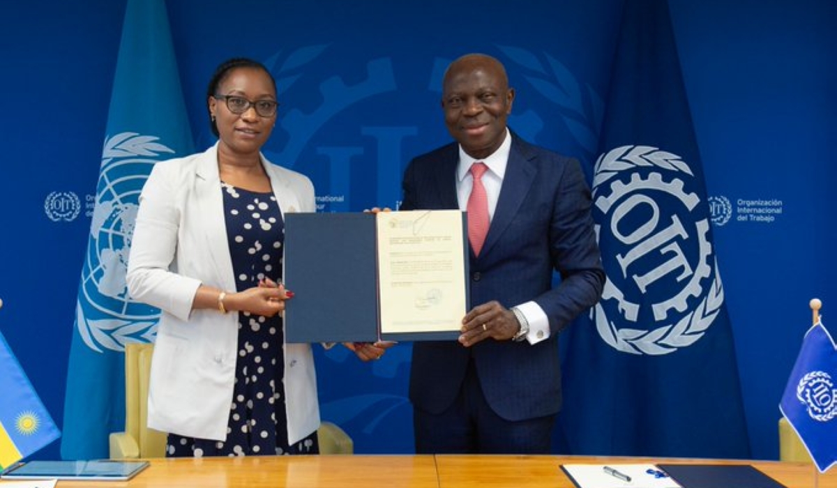 Jeannette Bayisenge, the Minister of Public Service and Labour, deposited the instrument of ratification to Gilbert F. Houngbo, the Director-General of the ILO in Geneva, Switzerland on November 1. Courtesy