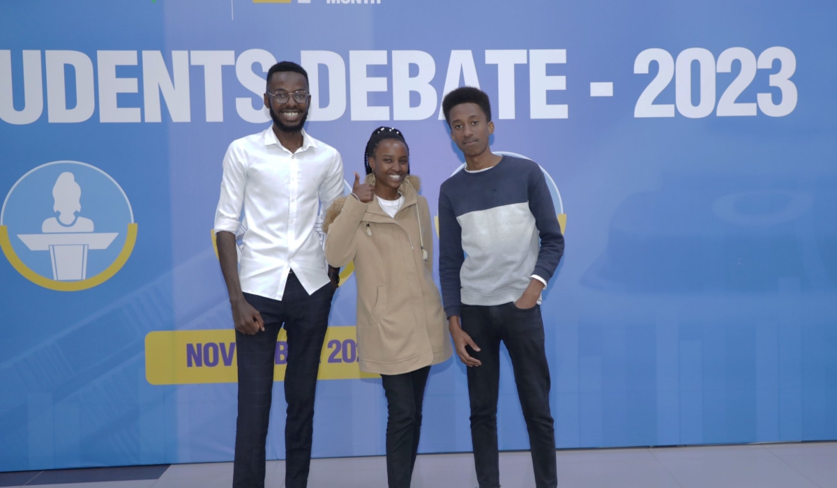 (L-R) Innocent Kabera, Philomene Kamikazi and Kenny Habuwiwe, from Kepler College emerged the winners of RRA students’ debate on taxation