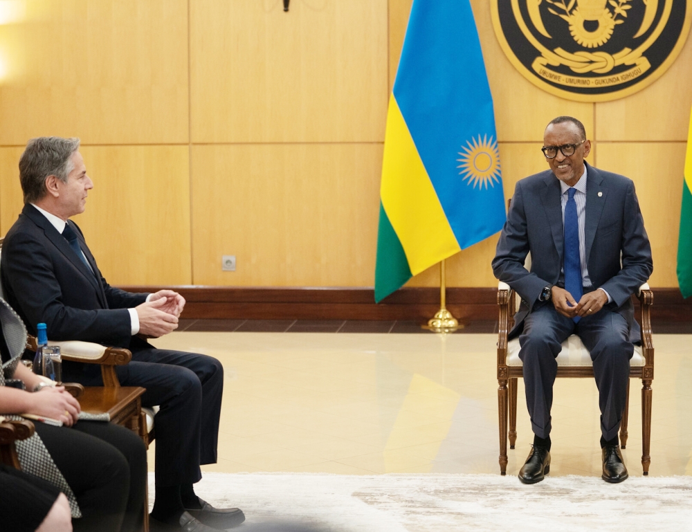 President Paul Kagame meets with Secretary of State Antony J. Blinken  in Kigali, on August 11, 2022. Kagame and Blinken, on Monday, November 6, held a productive call on the deterioration of the security situation in the East of DR Congo. PHOTO BY VILLAGE URUGWIRO