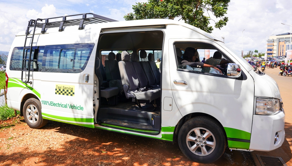 One of the new electric taxi vans that were officially introduced in Kigali City on Monday, November 6. CRAISH BAHIZI