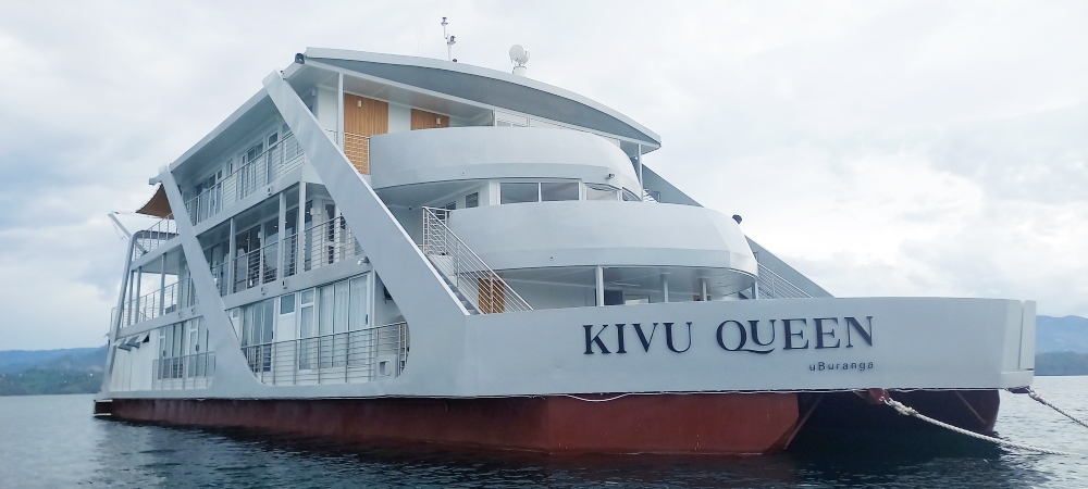 A view of the newly completed "Mantis Kivu Queen uBuranga", Rwanda’s first luxury floating hotel that is expected to get operational and serve clients by early December. The  uBuranga boasts 10 modern cabins, a swimming pool, a dining salon, a bar, and a viewing deck that allows tourists to explore some of Rwanda’s desirable sceneries. Courtesy