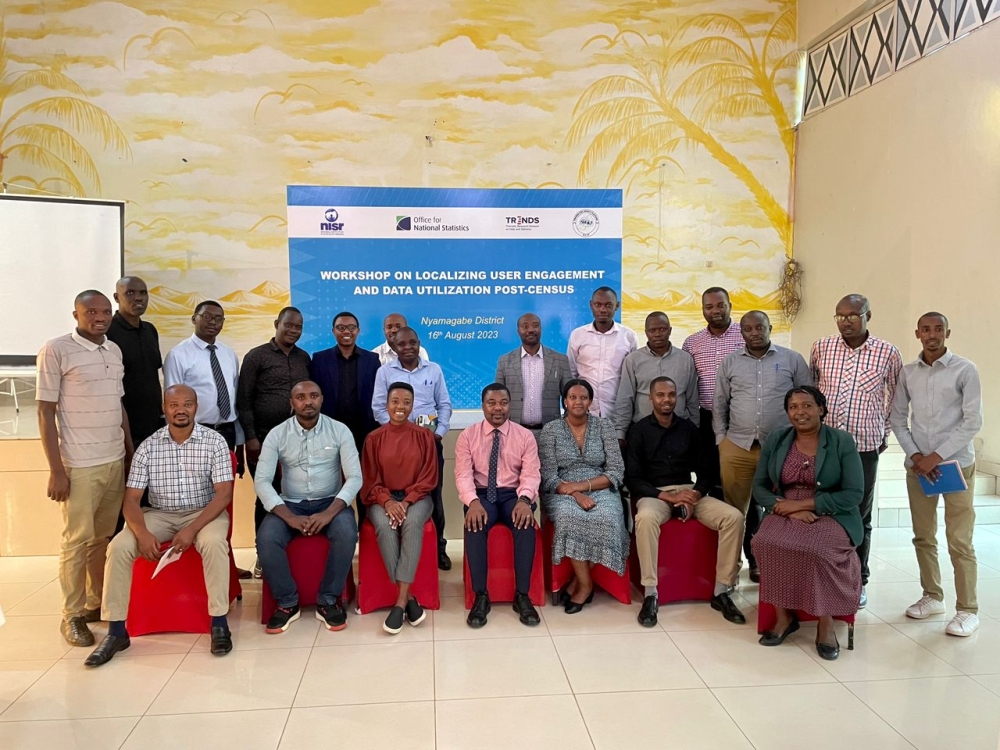 Participants pose for a group photo  at the workshop. The workshops brought together a diverse group that consisted of Sector level Executive Secretaries, representatives of people with disabilities, and district statisticians. Courtesy