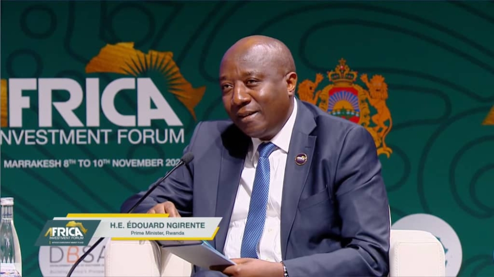 Prime Minister Edouard Ngirente speaks during a panel discussion at the Africa Investment Forum 2023, in Marrakech, Morocco, on November 8. Courtesy