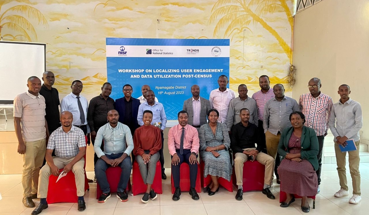 Participants pose for a group photo  at the workshop. The workshops brought together a diverse group that consisted of Sector level Executive Secretaries, representatives of people with disabilities, and district statisticians. Courtesy