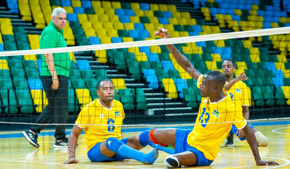 Rwanda sitting volleyball men’s team during a training session. Courtesy