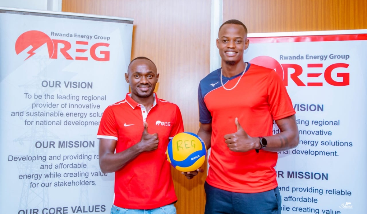 REG signs Gisagara players setter Sylvestre Ndayisaba, center Ronald Muvara. Courtesy