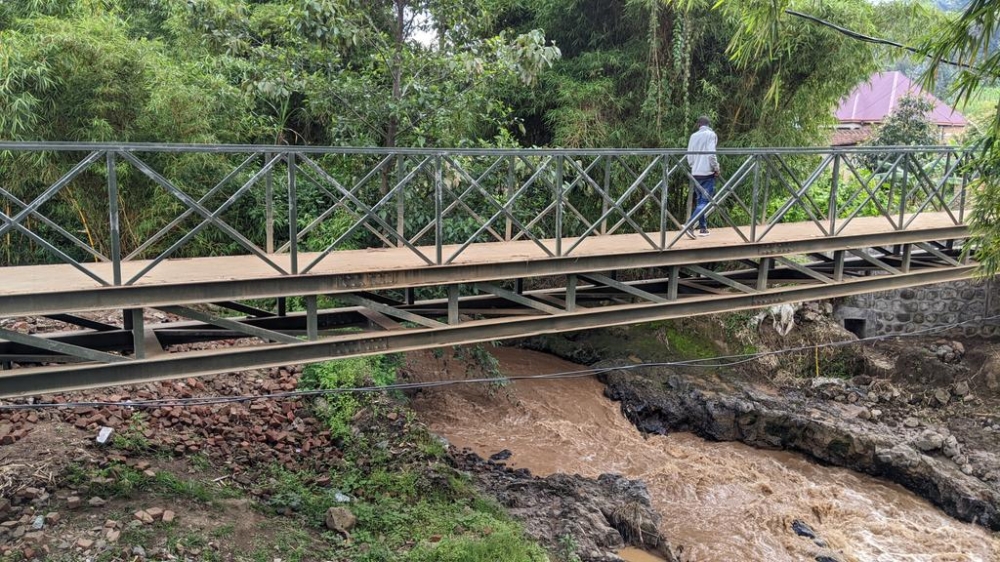 One of the new pedestrian bridges completed at Sebeya River connecting Kanama and Nyundo Sectors to facilitate residents who mainly face challenges to cross Sebeya in rainy season. Photos by Germain Nsanzimana