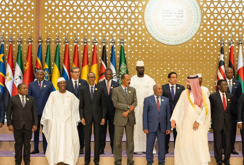 President Paul Kagame and other dignitaries pose for a group photo at the inaugural Saudi-Africa Summit in Riyadh, on November 10. Photo by Village Urugwiro