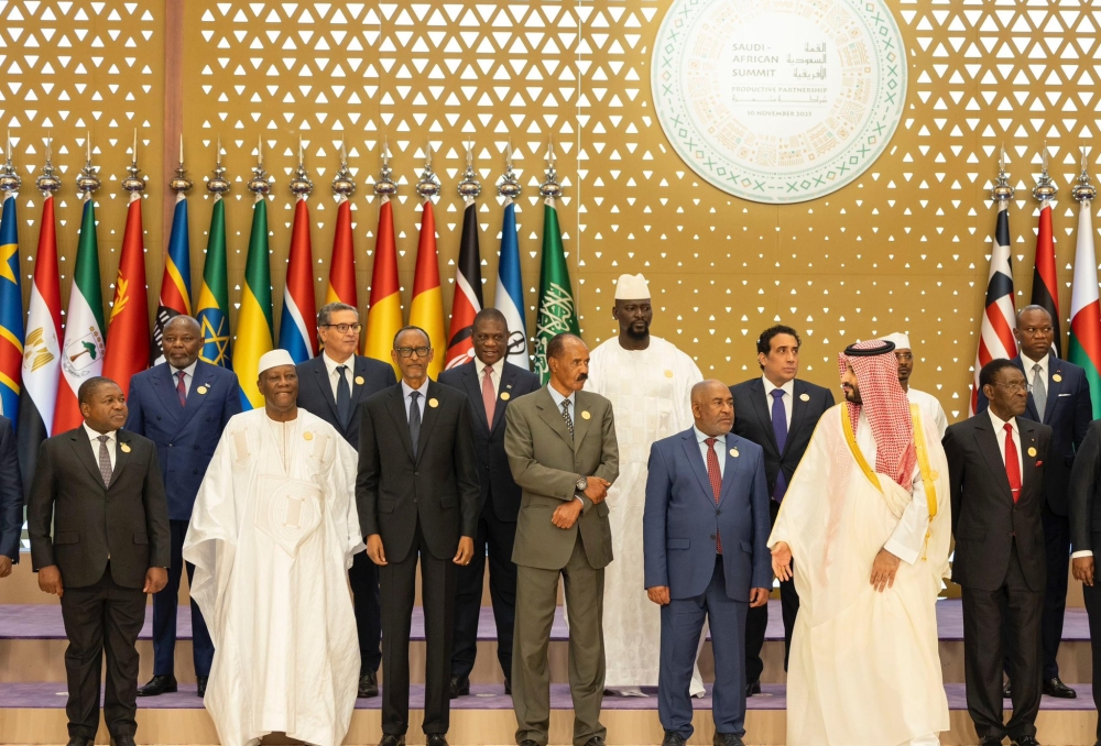 President Paul Kagame and other dignitaries pose for a group photo at the inaugural Saudi-Africa Summit in Riyadh, on November 10. Photo by Village Urugwiro