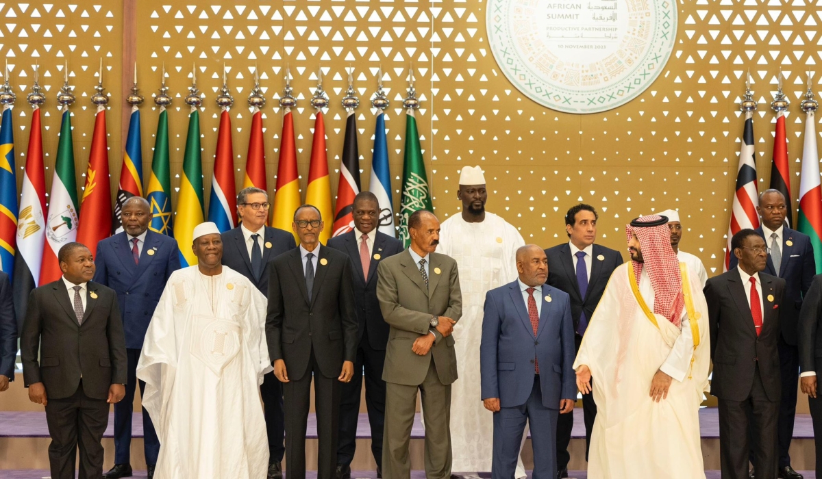 President Paul Kagame and other dignitaries pose for a group photo at the inaugural Saudi-Africa Summit in Riyadh, on November 10. Photo by Village Urugwiro