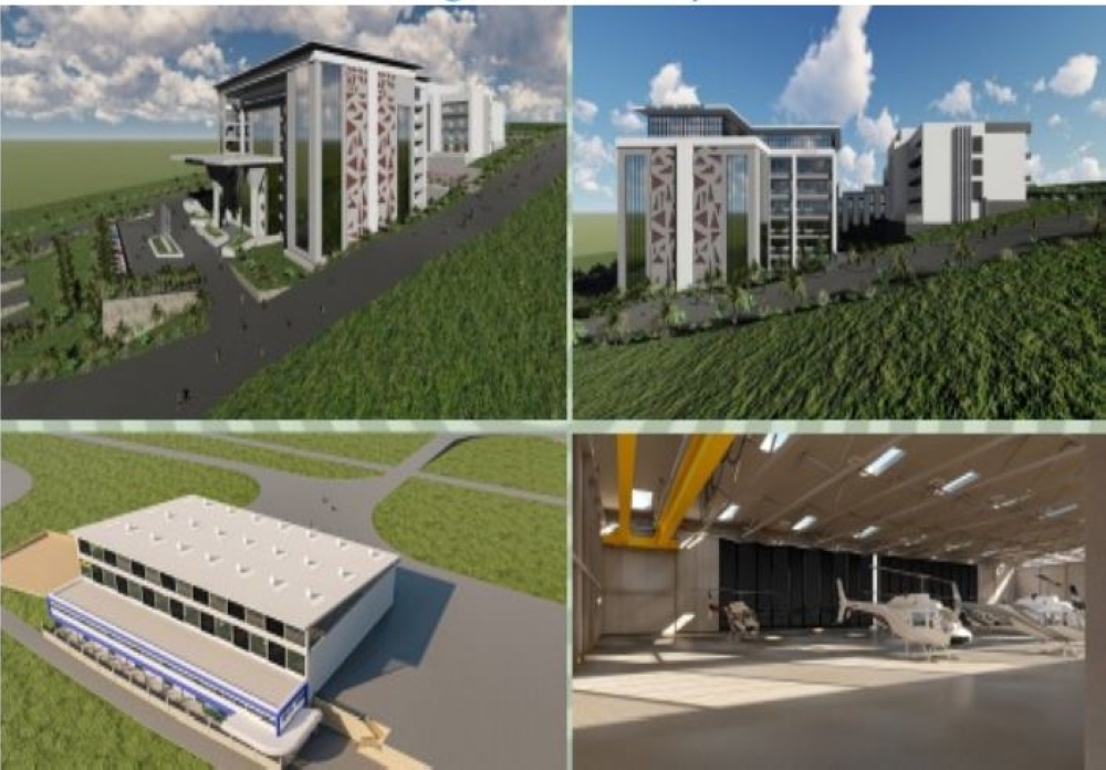 An artist’s impression of the Centre of Excellence for Aviation Skills (CEAS) to be set up in Kigali. The facility including an aircraft hangar, will partner with higher learning institutions to produce a skilled workforce to meet global aviation training standards and industry demands. COURTESY