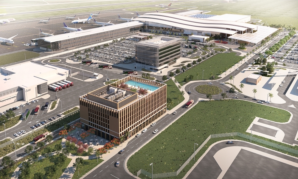 An artist&#039;s impression of Bugesera Airport &#039;s terminal, administration building, cargo, and car parking areas of the new airport once it is complete. Aviation Travel and Logistics (ATL). Courtesy