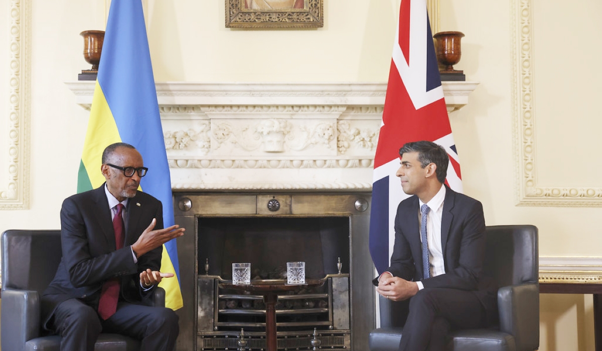 President Kagame meets with UK Prime Minister Rishi Sunak on May 4, 2023.  UK Premier, on Wednesday, November 15, revealed that the United Kingdom has been working on a new mitigation treaty with Rwanda and will finalise it in light of its Supreme Court’s decision to declare the 2022 Migration and Economic Development Partnership “unlawful.” Courtesy