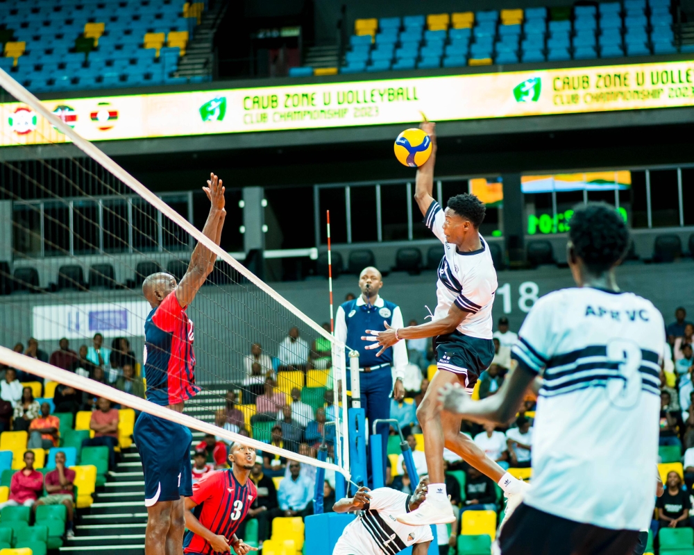 APR Volleyball team record a 3-2 set victory over stubborn Rwanda Energy Group (REG) in a five-set thriller on Thursday. Courtesy