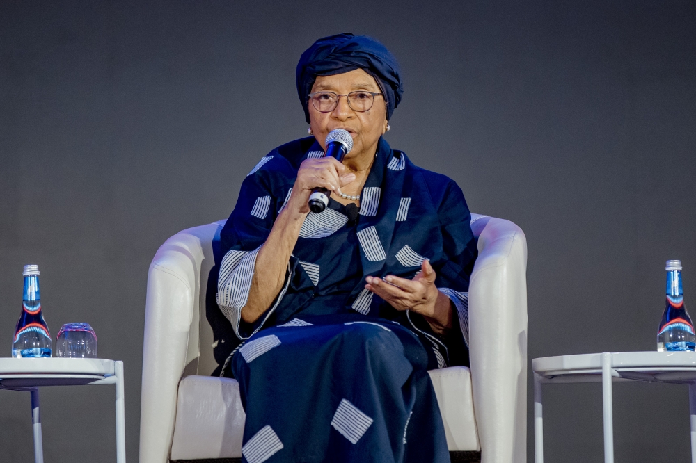 Former Liberian President Ellen Johnson Sirleaf, speaks during the event