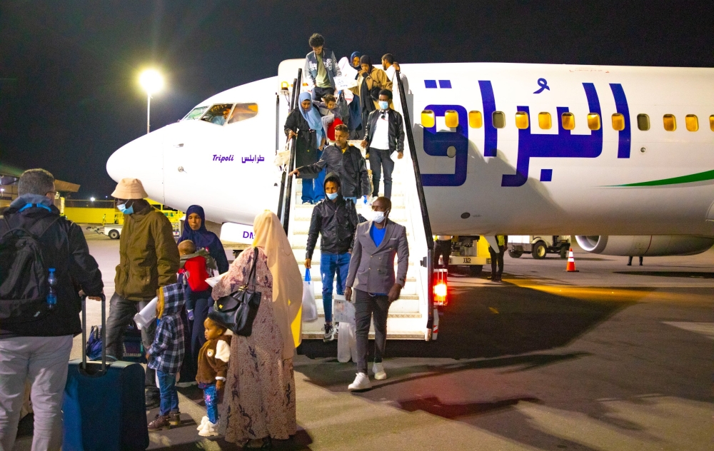 Some of the 169 asylum seekers from Libya arrive at Kigali International Airport, on Thursday, November 16.  Courtesy
