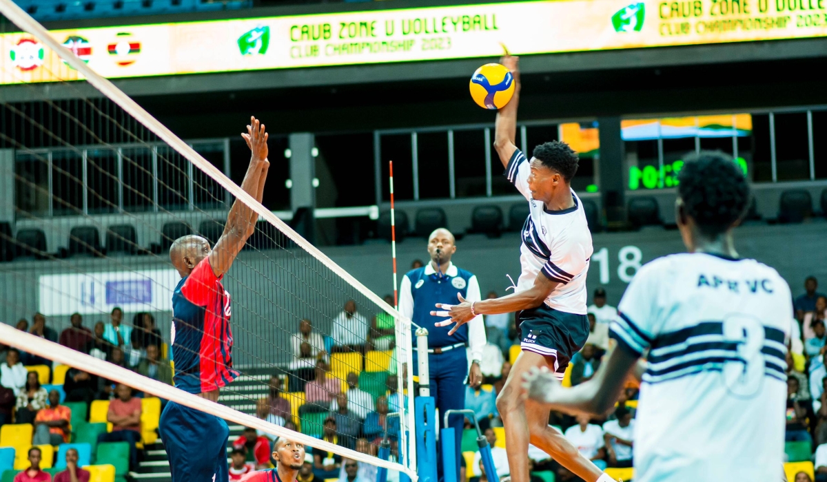 APR Volleyball team record a 3-2 set victory over stubborn Rwanda Energy Group (REG) in a five-set thriller on Thursday. Courtesy