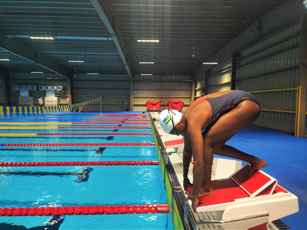 Rwanda’s female swimmer Alphonsine Agahozo during a training session. Rwanda will host in the highly-anticipated Africa Aquatics Zone 3 Swimming Championship which is due at Gahanga Swimming Pool, from November 23-