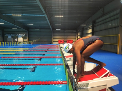 Rwanda’s female swimmer Alphonsine Agahozo during a training session. Rwanda will host in the highly-anticipated Africa Aquatics Zone 3 Swimming Championship which is due at Gahanga Swimming Pool, from November 23-