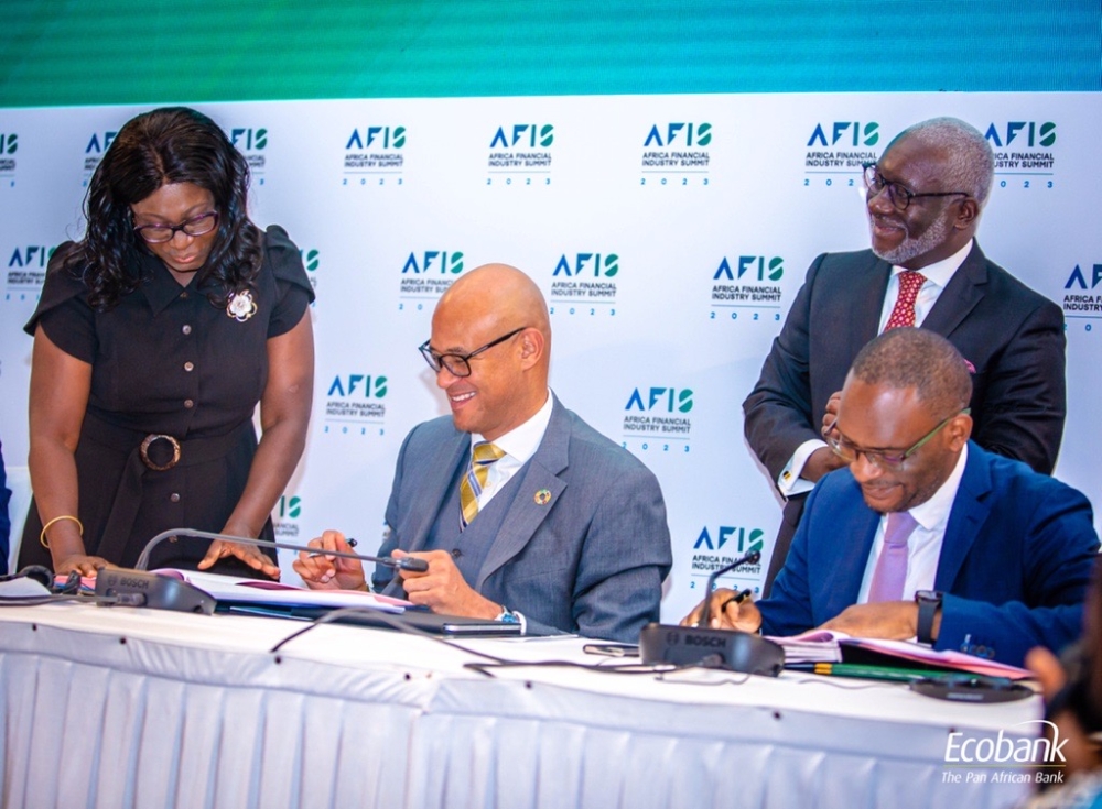 Ecobank Group CEO, Mr. Jeremy Awori and AGF Group CEO, Mr. Jules Ngakam append their signatures on the USD200 million risk-sharing agreement