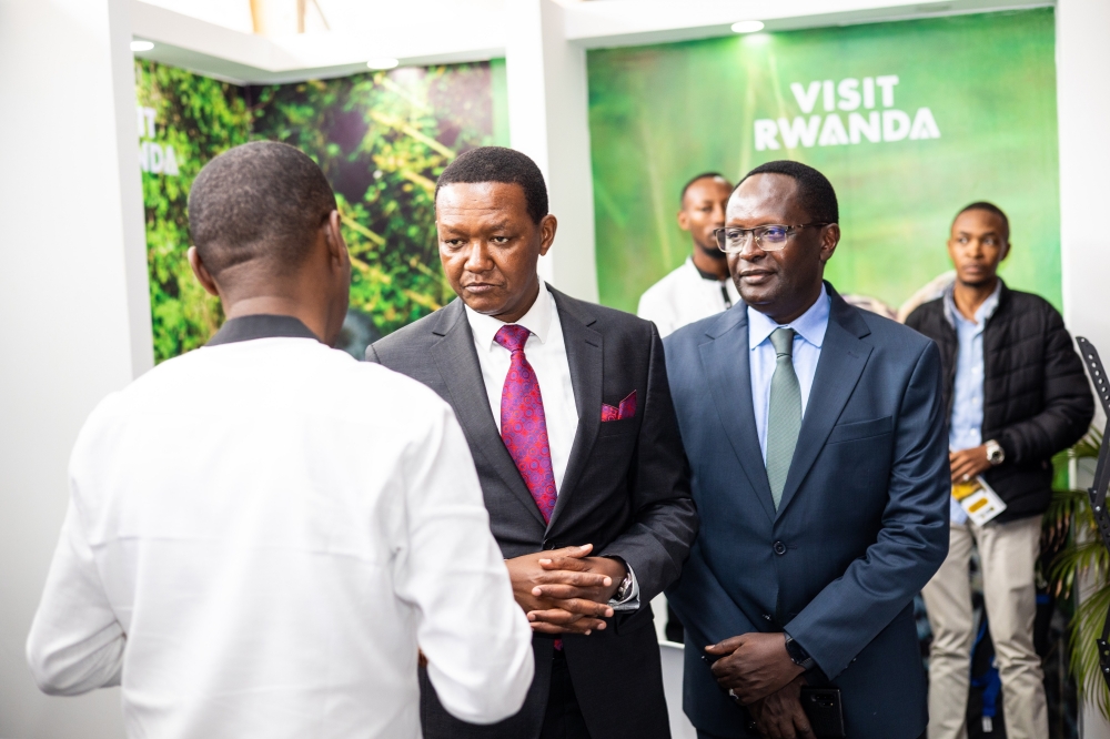 Kenya&#039;s Cabinet Secretary of Tourism and Wildlife Alfred Mutua and Rwanda&#039;s High Commissioner Martin Ngoga tour the annual regional travel fair, East African Regional Tourism Expo (EARTE), in Nairobi on November 20.