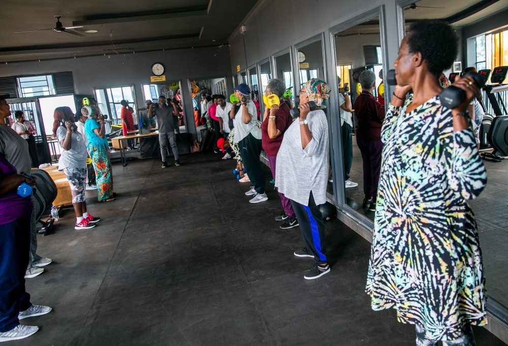 Participants during exercise at Grandma Club in Kigali. Photo by Olivier Mugwiza