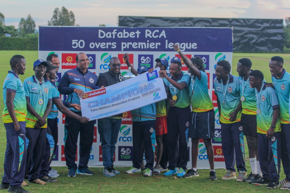 Challengers Cricket Club celebrating after being crowned league champions on Sunday. Unbeaten Challengers finished top of the six-team table standings with 10 points, two points clear of second-placed IPRC-Kigali.