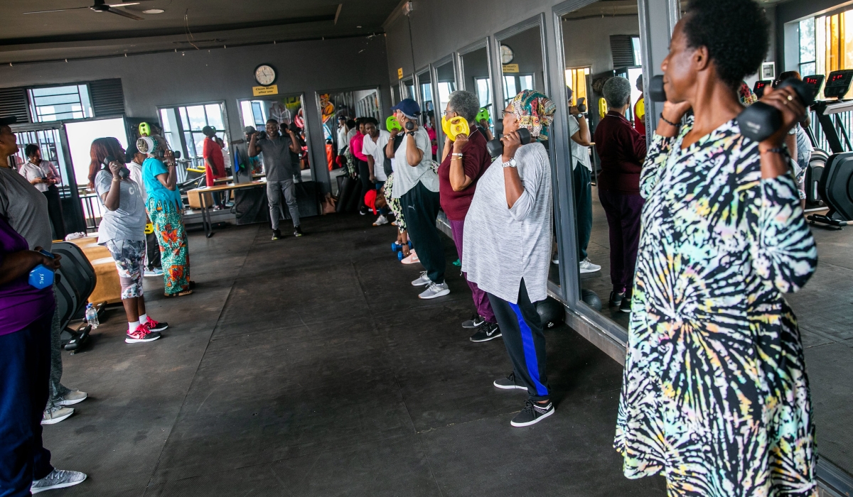Participants during exercise at Grandma Club in Kigali. Photo by Olivier Mugwiza