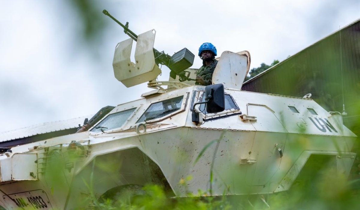 A Rwandan soldier serving under MINUSCA on patrol in CAR capital, Bangui, on, November 23. Rwandan peacekeepers are in charge of securing the capital, among other responsibilities. PHOTO BY OLIVIER MUGWIZA