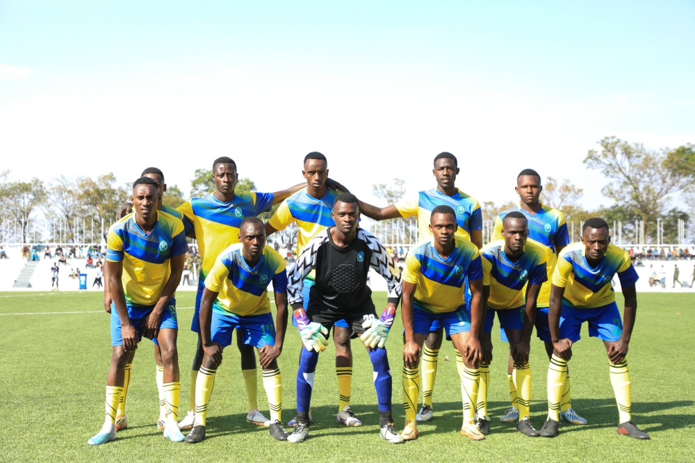 Rwanda Defense Force (RDF) 5 Division football team pose during the final of the liberation trophy at pele stadium. Photo by Craish Bahizi