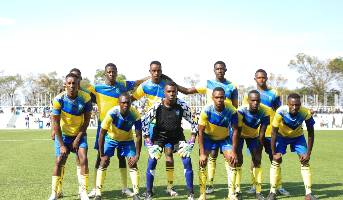 Rwanda Defense Force (RDF) 5 Division football team pose during the final of the liberation trophy at pele stadium. Photo by Craish Bahizi