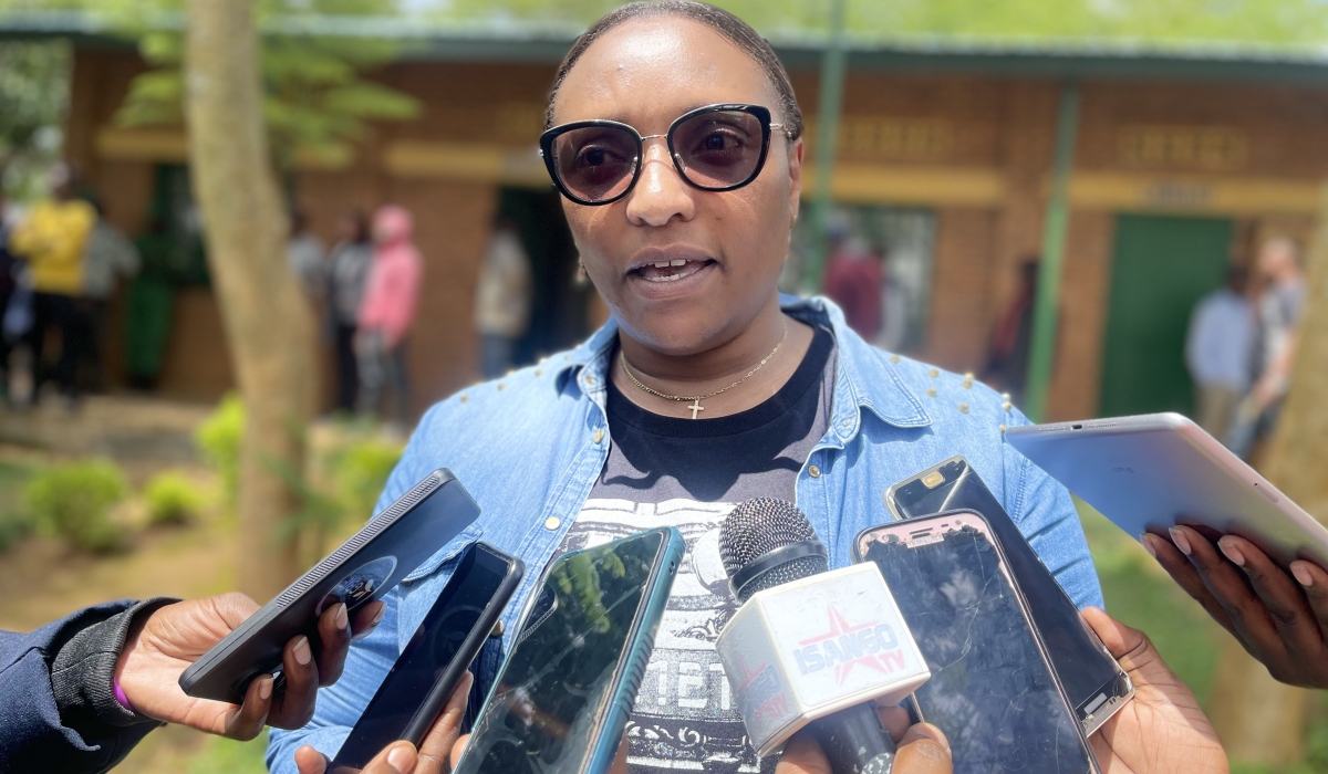 The Minister of Gender and Family Promotion, Valentine Uwamariya, speaks to journalists at the launch of 16 days of activism against GBV, in Bugesera District&#039;s Ntarama Sector, on November 25, 2023 All Photos by Emmanuel Nirenganya.