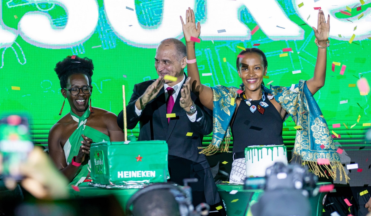 L-R: Martine Gatabazi, Marketing Director of Bralirwa Plc, Etienne Saada, Managing Director of Bralirwa and Laetitia Uwera, Human Resources Director of Bralirwa Plc at Heineken’s ‘Destination Good Times’ party on Saturday night, November 25. Photos by Dan Gatsinzi