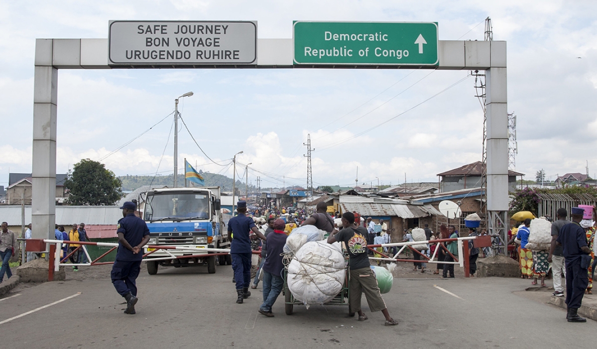 A view of the border &#039;La petite barriere&#039; between Rwanda and DR Congo in Rubavu District. File