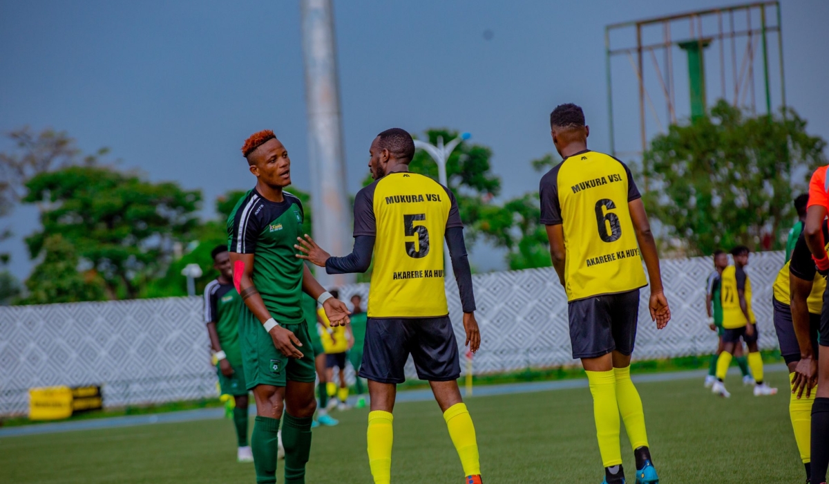Muhazi United and Mukura VS players interact during a goalless draw  at Huye Stadium on Sunday, November 26. Courtesy