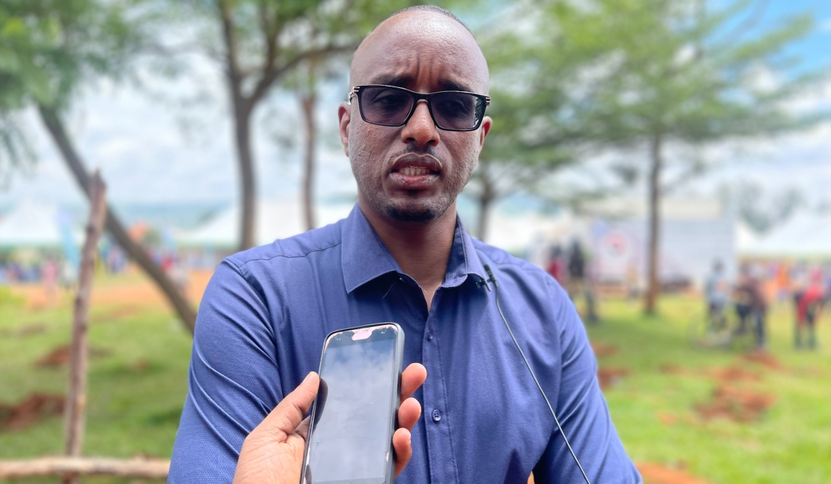 Bugesera District Mayor Richard Mutabazi speaks to journalists about the reported case of minors engaged in sex work, at the launch of the 16 Days of Activism against Gender-Based Violence in the
district’s Ntarama Sector, on November 25. PHOTO BY EMMANUEL NTIRENGANYA